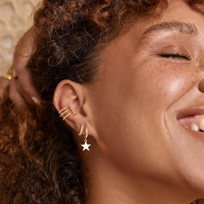 MYEARS Women Ear Cuff Earring Gold Non Pierced Ear Cartilage Clip on Wrap Hoop 14K Gold Filled Tiny Boho Beach Simple Minimalist Delicate Handmade Hypoallergenic Jewelry Gift-Sold as Single/Pair
