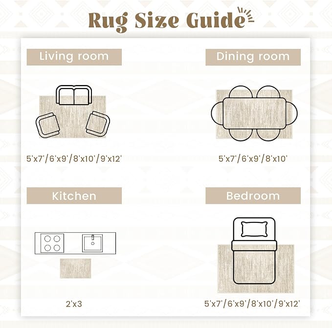 Living Room Rugs 8x10: Washable Moroccan Geometric Boho Rug Farmhouse Non Slip Stain Resistant Large Rug Low Pile Soft Carpet for Bedroom Dining Room Children Room (Camel,8'x10')