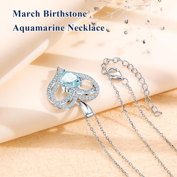 Anniversary Charm Necklace, Sterling Silver 14K Gold Plated Chain with Interlocking Heart Pendant Elegant Birthstone Necklaces for Women, Length 18"
