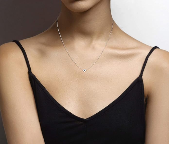 Miabella 925 Sterling Silver or 18K Yellow Gold Plated Italian 5mm Slide Bead Ball Pendant Necklace for Women Chain Made in Italy