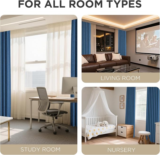 Joydeco Blackout Curtains for Bedroom - 100% Light Blocking 2 Panels Navy Blue Drapes 42" W x 84" L, Thermal Insulated Room Darkening Curtains, Linen Textured for Living Room, Rod Pocket & Back Tabs