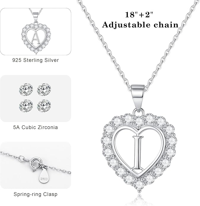 Infinity Heart Necklaces for Women, S925 Sterling Silver Initial Necklace Womens Jewelry Mothers Day Gifts Girls Valentines Gifts for Her Christmas Birthday Gifts for Women Mom Wife Girlfriend