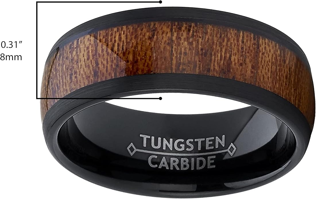 Metal Masters Men's Women's Tungsten Carbide Wedding Band Engagement Ring, Real Brown Or Blue Wood Inlay, Comfort Fit 8mm