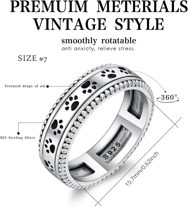 PARAFO Anxiety Fidget Rings Men Women 925 Sterling Silver Fidget Rings Relieve Stress Gift Jewelry Gifts for Men Women