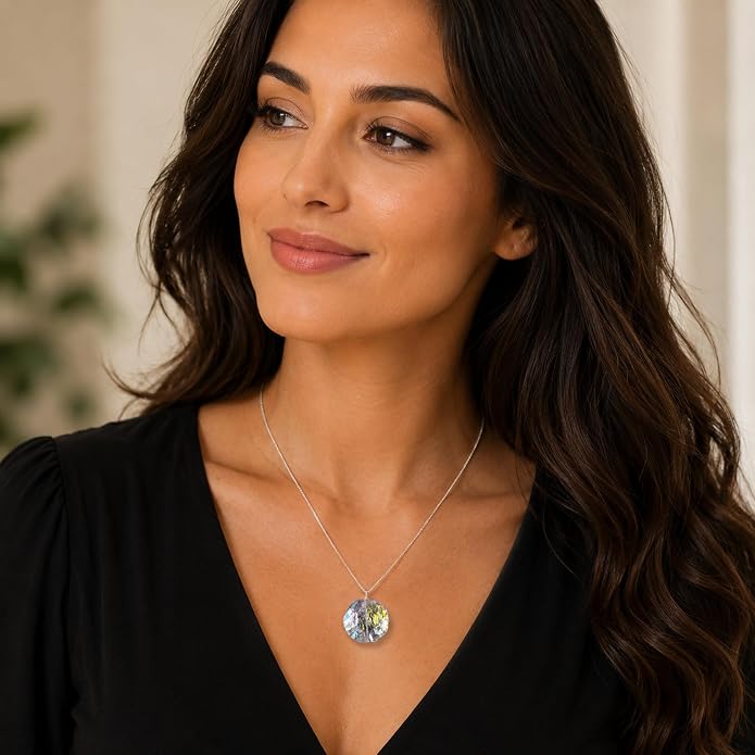 YANARA Aura Quartz Necklace For Women, April Birthstone, Natural Gemstone Rough, Raw Crystal Handmade Necklace, Chakra Healing Crystals, Silver Plated Chain 18 inch - Graduation Gift Jewelry