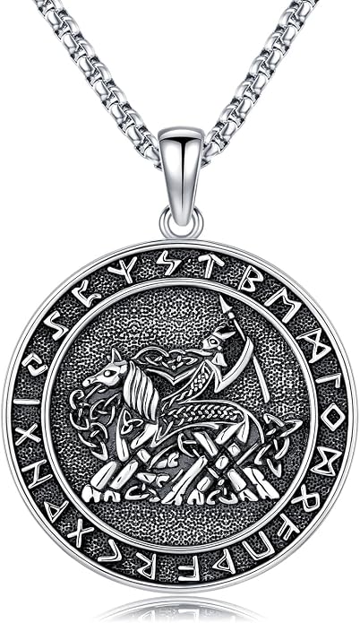 Eusense Viking Necklace for Men Women 925 Sterling Silver Pendant Thors Hammer/Norse Runes/Odin's Ravens/Wolf/Dragon/Snake/Yggdrasil/Freya/Helm of Awe/Valknut/Triskelion/Axe/Shield Viking Jewelry
