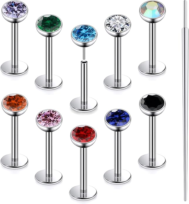 20G 18G 16G Astm F136 Titanium Threadless Flat Back Earrings Nose Studs Tragus Helix Conch Cartilage Lobe Earrings Medusa Labret Snake Bite Monroe Lip Ring Piercing Jewelry For Women Men