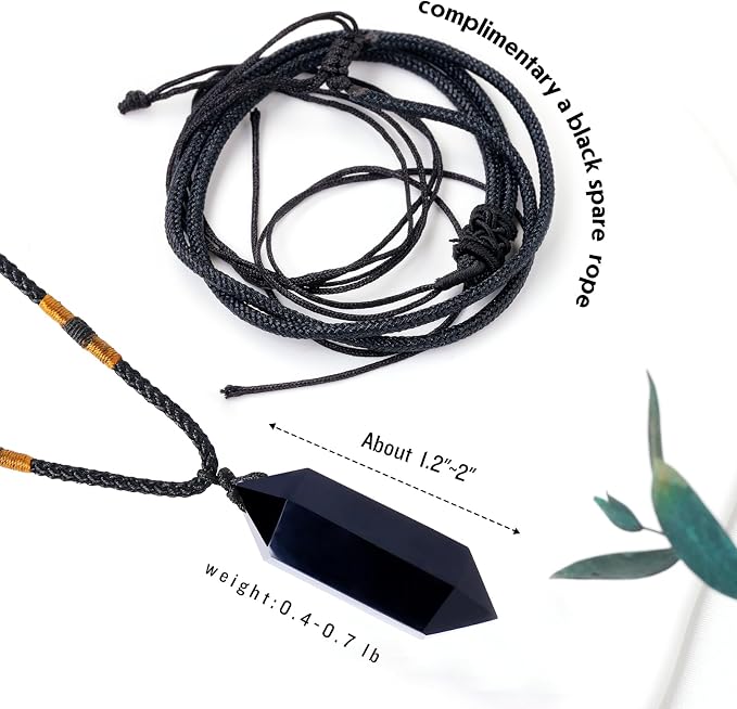 Runyangshi Black Obsidian Healing Crystal Pendants, Double Pointed Natural Crystal Quartz Necklace 6 Faceted Chakra Crystal Wand Stone