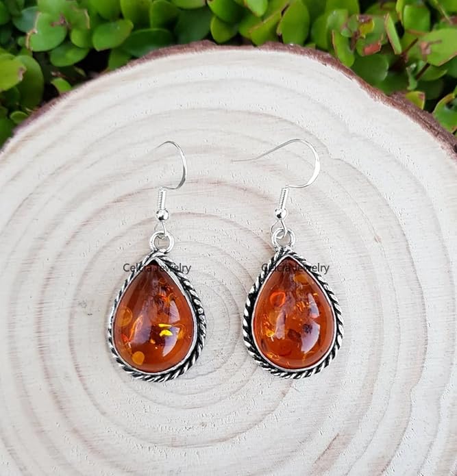 Pure 925 Sterling Silver Dangle Drop Earrings for Women, Pear Gemstone Handcrafted Earrings for Women & Girl ('Amethyst)