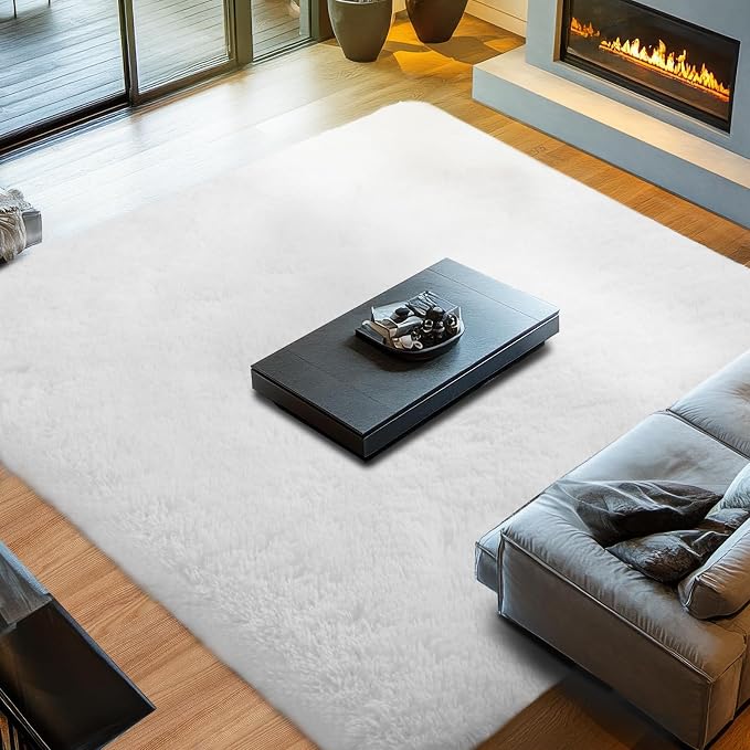 10x12 White Shag Area Rug for Living Room - Soft Fluffy Carpet | Ultra Soft Plush Pile - Pure Bright White Hue - Stays Firmly in Place - Instantly Brightens Any Room
