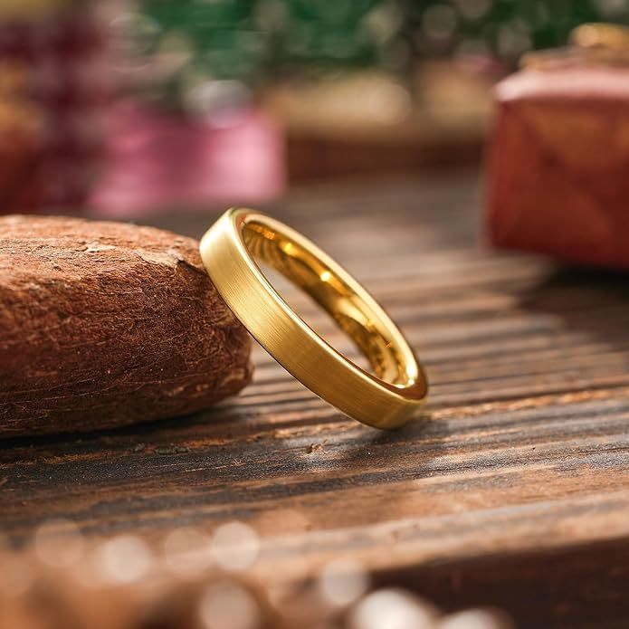 King Will Basic Gold/Rose Gold/Brown Plated Tungsten Wedding Band for Men/Women, 2mm/4mm/6mm/8mm/10mm/12mm Width Band Rings, Pipe Cut Matte Brushed Finish Cigar Band Ring Comfort Fit