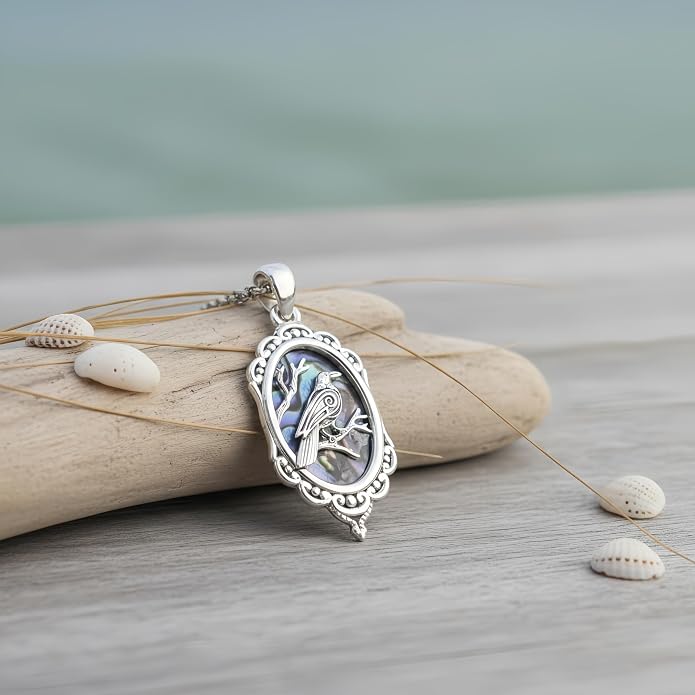 CRMAD Viking Owl/Raven Necklace Vintage Animal Totem Pendant Rune of Lune Jewelry Gift for Men and Women 24 in Chain