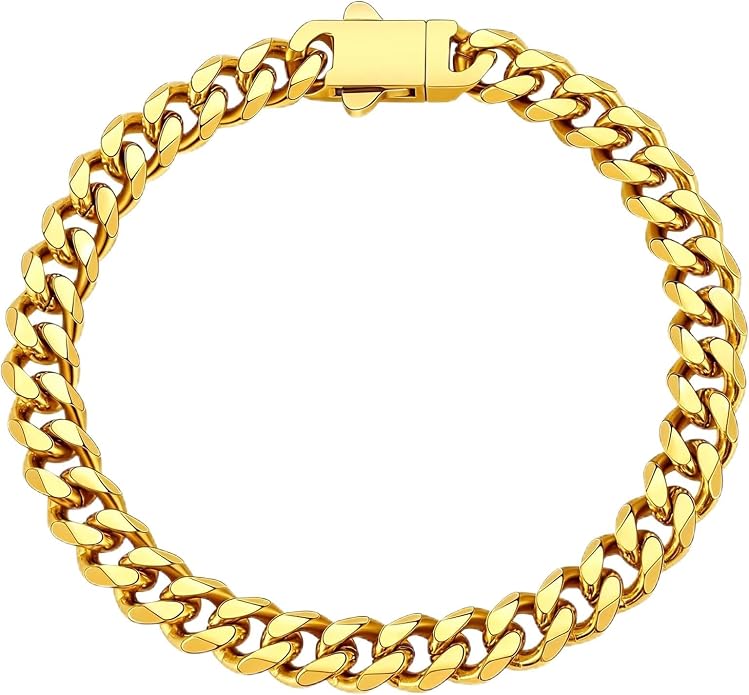 Fiusem Mens 14K Gold Plated Bracelets for Men, Stainless Steel Cuban link Bracelet for Men