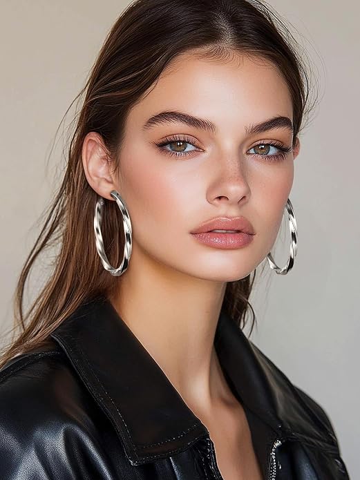 Stainless Steel Chunky Hoop Earrings For Women, Minimalist and Chic, Black/Gold Plated, Round Hoops Earrings Hypoallergenic, Size: 30mm/40mm/60mm/80mm, Come with Box