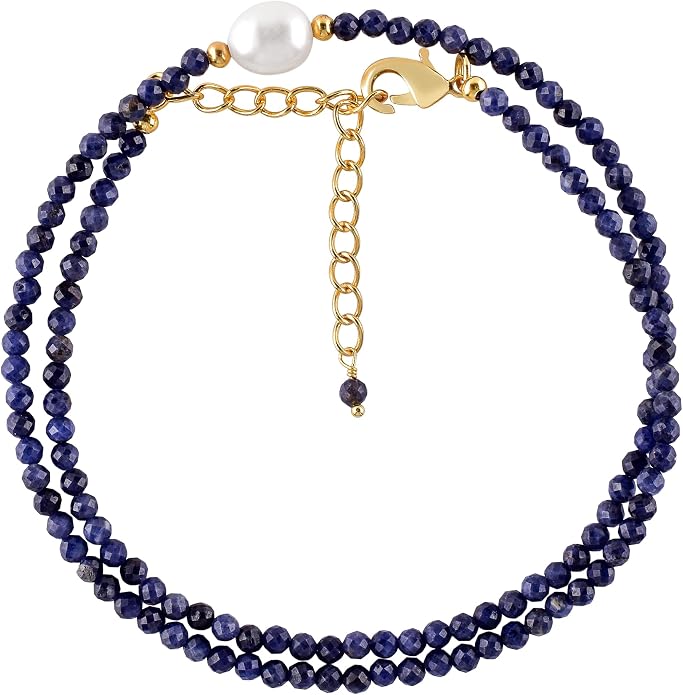 InfinityGemsArt Gemstone Gold Necklace For Women, Birthstone Natural Crystal Stone With Freshwater Pearl Beaded Jewelry, Gold Plated 18 Inch Chain