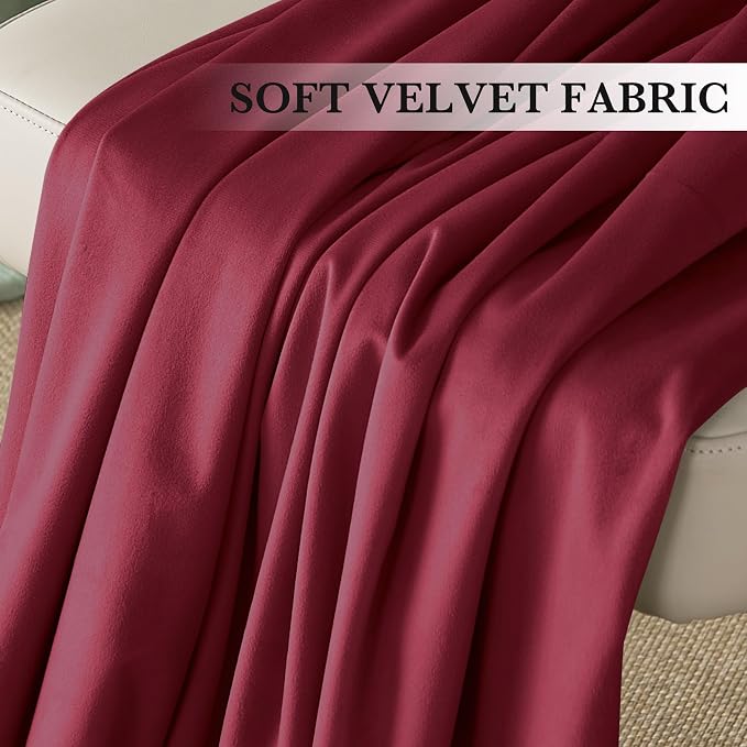 RYB HOME Burgundy Red Velvet Curtains for Christmas Decor, Soft Luxury Backdrops for Studio Theater, Back Tab Design for Bedroom Living Room, 62" W x L96 L, 2 Panels Set
