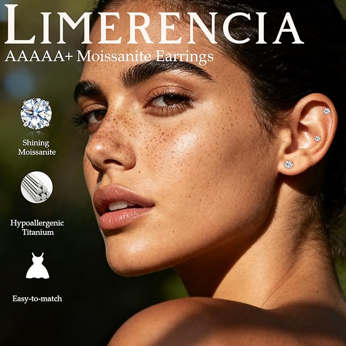 Limerencia Moissanite Internal Thread 18G Titanium Earrings, Hypoallergenic F136 Titanium Flat Back Piercing Studs, VVS1 Lab-created Moissanite Studs for Women Men Tragus Helix Cartilage Conch Labret