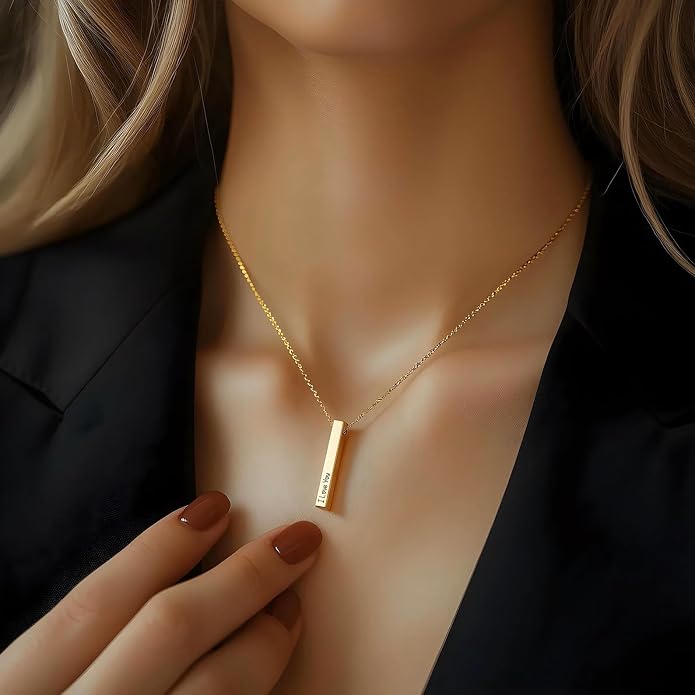 Ship Next Day, Personalized 3D Bar Name Necklace for Women, Custom Engraved Nameplate Necklaces for Men, Valentine Anniversary Dainty Jewelry Gifts for Girlfriend Boyfriend BFF