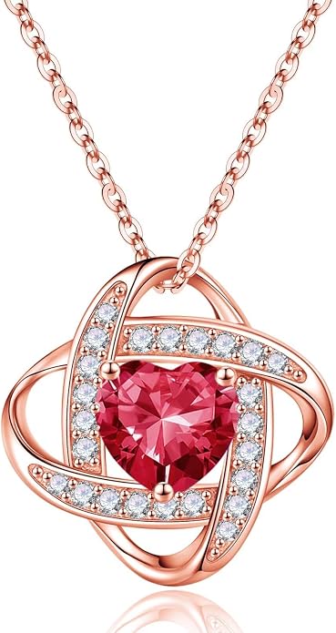 Iefil 925 Sterling Silver Love Knot Birthstone Necklace, Anniversary Birthday Gifts for Women, Jewelry Gift for Wife Mom Girlfriend Daughter