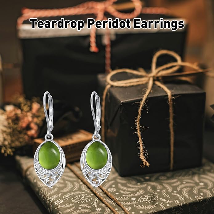 PROESS Filigree Teardrop Earrings S925 Sterling Silver Turquoise/Black Onyx/Peridot/Lapis Lazuli/Abalone Dangle Earrings Teardrop Jewelry for Women Mothers Day Birthday Christmas Gifts
