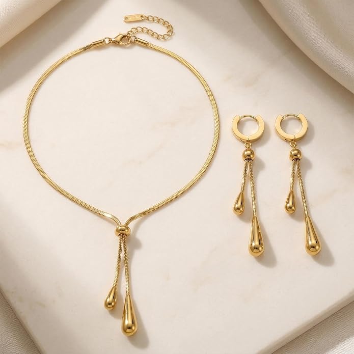 18k Gold Long Necklace for Women Dainty Snake Chain Bolo Adjustable Minimalist Round Bead Jewelry Trendy Simple Aesthetic Gifts for Her