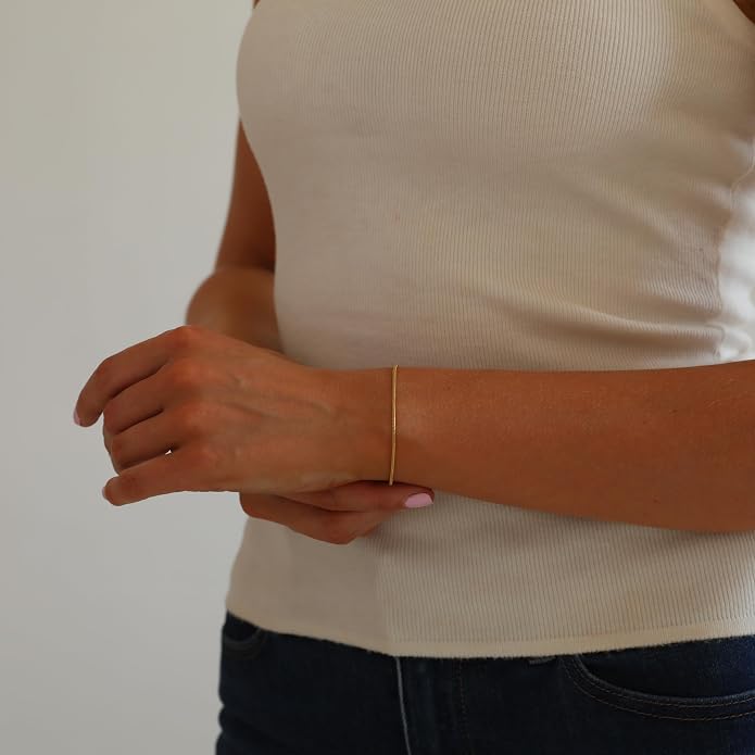 18K Gold Plated Bracelet for Women Dainty Gold Pearl Beaded Bracelets Minimalist Layering Link Chain Bracelets Stackable Trendy Jewelry