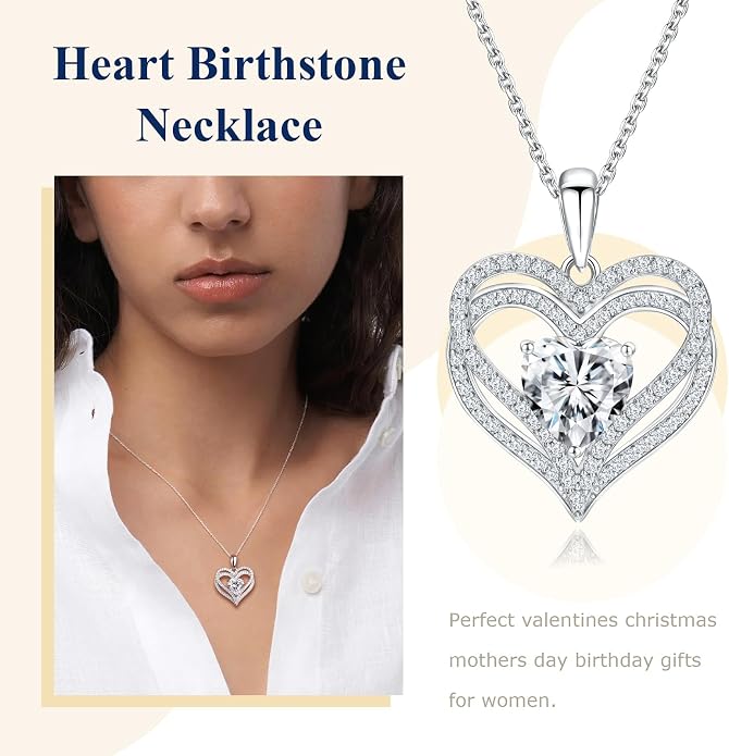 Anniversary Charm Necklace, Sterling Silver 14K Gold Plated Chain with Interlocking Heart Pendant Elegant Birthstone Necklaces for Women, Length 18"