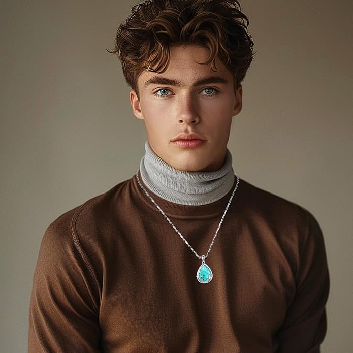 Turquoise Jewelry for Women Men 925 Sterling Silver Pendant Urn Necklaces for Ashes Picture Locket Necklace Thor Hammer Yggdrasil Virgen De Guadalupe St Michael Christopher Judas Witches Knot Necklace