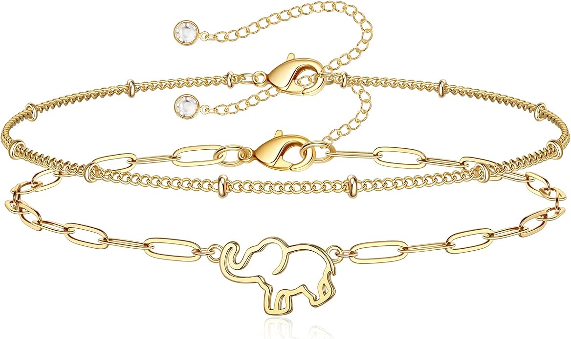 Dainty Gold Bracelets for Women, 14K Gold Plated Adjustable Layered Beads Bracelet Cute Evil Eye Oval Chain Pearl Bar Turtle Gold Bracelets for Women Jewelry