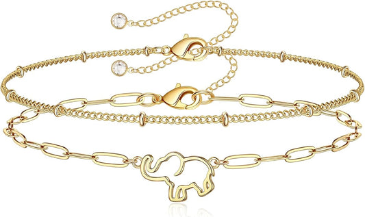 Dainty Gold Bracelets for Women, 14K Gold Plated Adjustable Layered Beads Bracelet Cute Evil Eye Oval Chain Pearl Bar Turtle Gold Bracelets for Women Jewelry