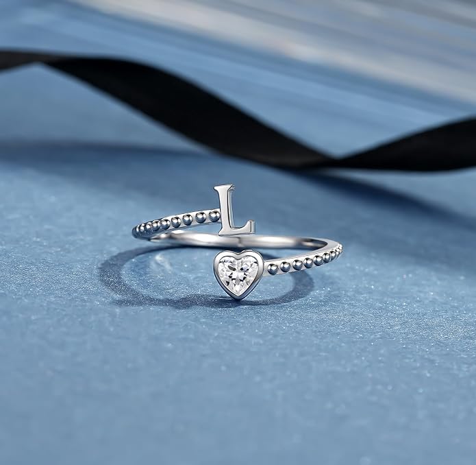 Step Forward 925 Sterling Silver Adjustable Initial Ring for Women | Non Tarnish Letter Rings for Lady | Alphabet Heart Thumb Rings | Capital Letter Jewelry Gifts