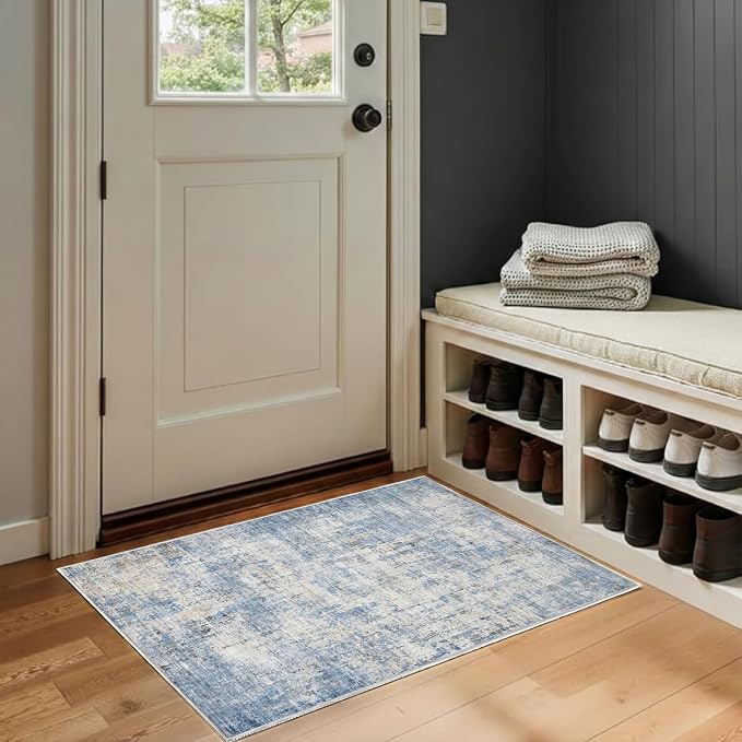 2x3 Rug for Entryway Hallway-No Slip Soft Carpets Modern Abstract Coastal Indoor Floor Stain Resistant Carpet for Bedroom Dining Room Farmhouse Nursery Home Office Blue