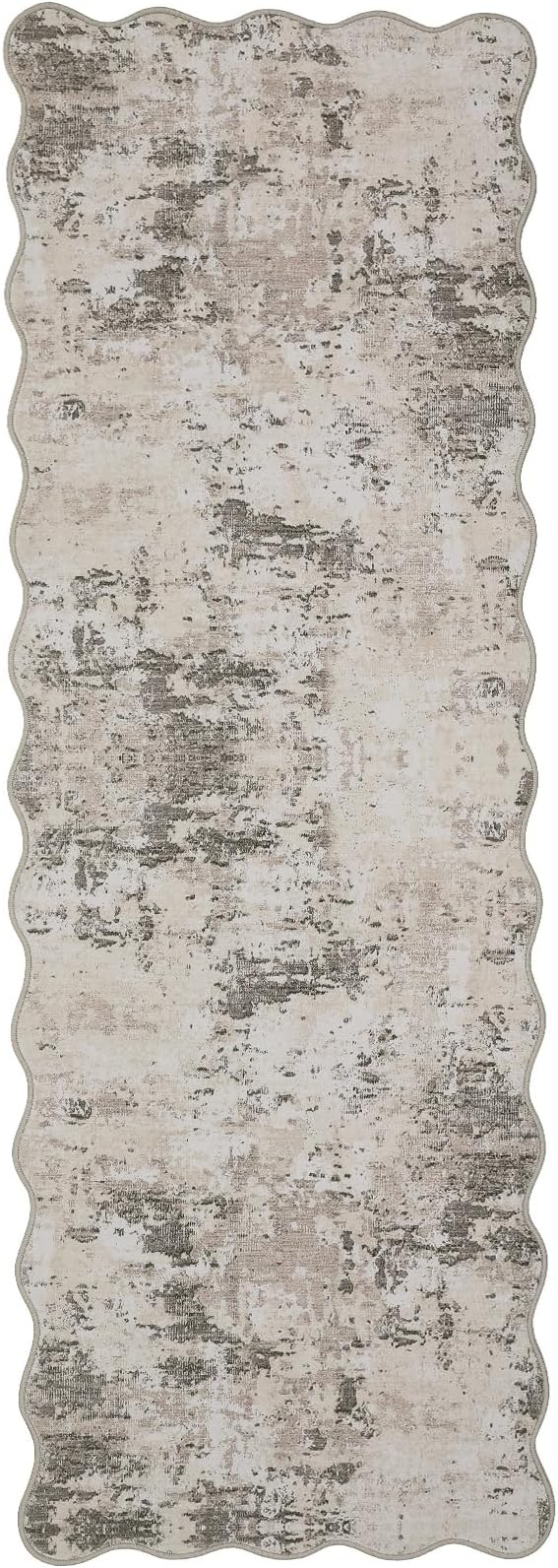ROYHOME Modern Abstract 2x6 Scalloped Runner Rug Washable Non Slip Stain Resistant Rug for Hallway Kitchen Bedroom Non Shedding Low Pile Indoor Floor Cover, Brown Grey