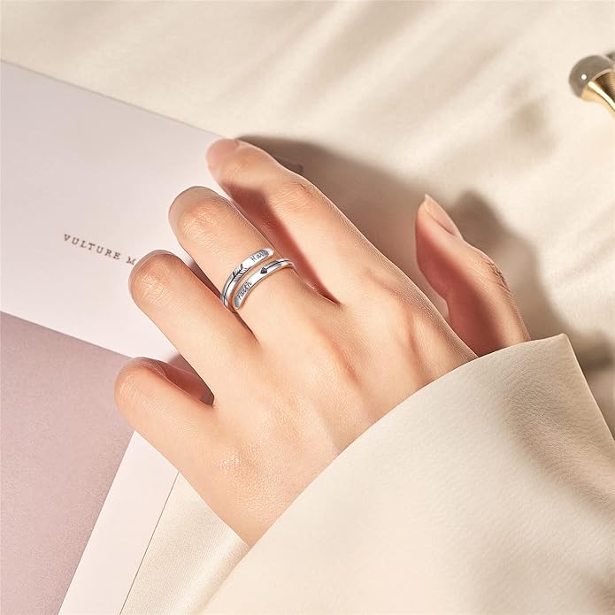 Ladytree Adjustable Inspirational Rings 925 Sterling Silver Stacking Wrap Spiral Twist Statement Band Encouragement Birthday Gift for Women Men