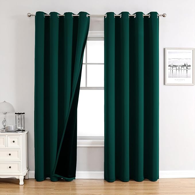 ChrisDowa 100% Blackout Curtains for Bedroom 120 Inches Long 2 Panels Set | 2 Thick Layers, Thermal Insulated, Light Blocking, Grommet, Long Window Drapes, for Living Room, Forest Green, 52 x 120 Inch