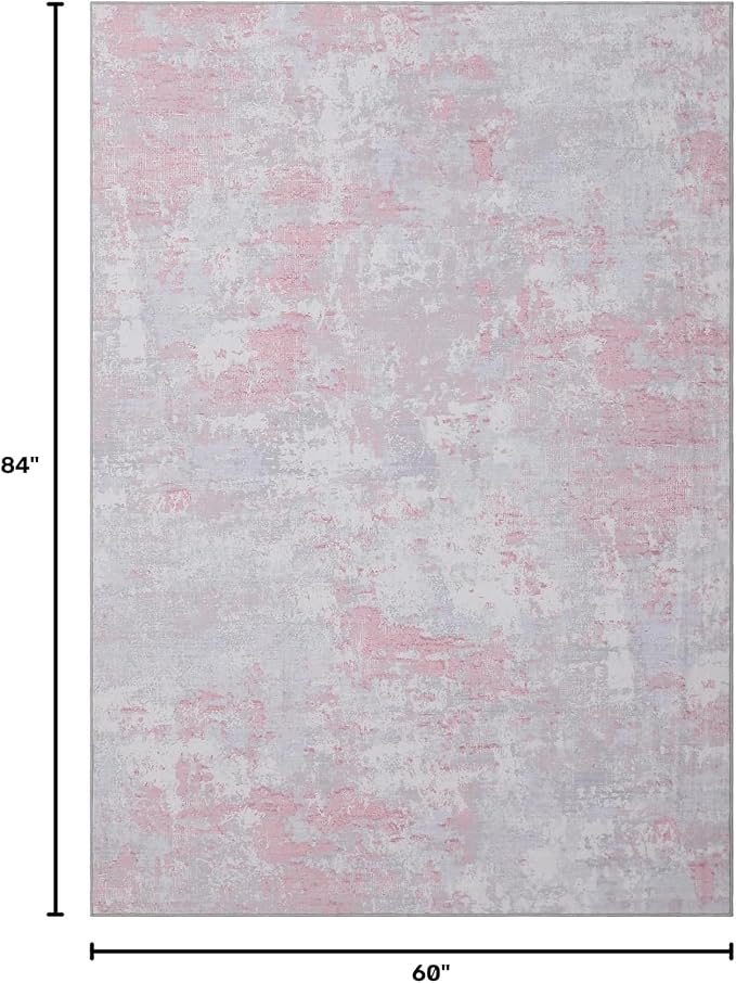 ROYHOME Modern Abstract Area Rug 5x7 Non Slip Non Shedding Rug Low Pile Stain Resistant for Bedroom Living Room,Grey Pink