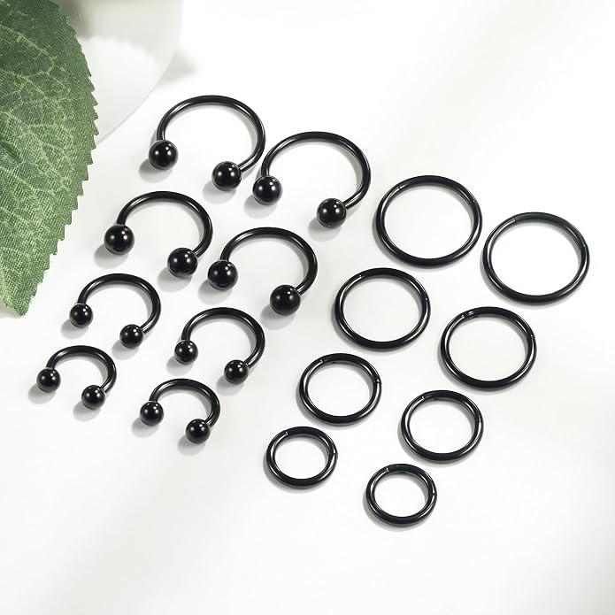 20G 18G 16G 14G 12G 10G Hypoallergenic Nose Rings Hoops for Men Women 316L Surgical Steel Hinged Nose Rings for Nostril Septum Cartilage Helix Daith Tragus Rook Conch Lip Ear Lobe Piercing