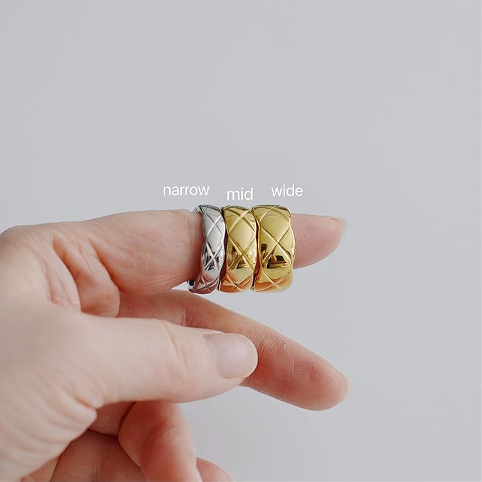 Shapes Studio 18k Gold Plated Rings for Women,Crush Wide Band Gold Plated Ring, Stacking Rings, Wedding Band Minimalist Style