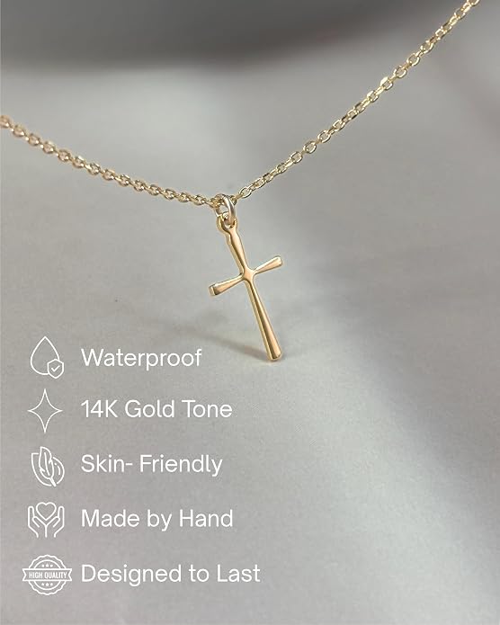 Annika Bella Cross Necklace for Women, 16-18 Inches Silver/Gold Chain, Women's Small Simple Cross Necklaces Religious Charm Jewelry, Faith Gift for Her