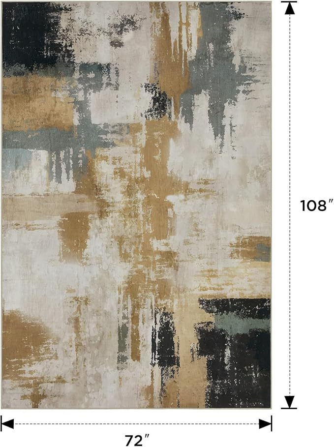 Joydeco 6x9 Area Rugs for Living Room, Non-Slip Modern Abstract Soft Washable Rug, Low Pile Carpet for Bedroom, Dining Room, Home Office, Pet & Child Friendly, White &Beige & Dark Gray