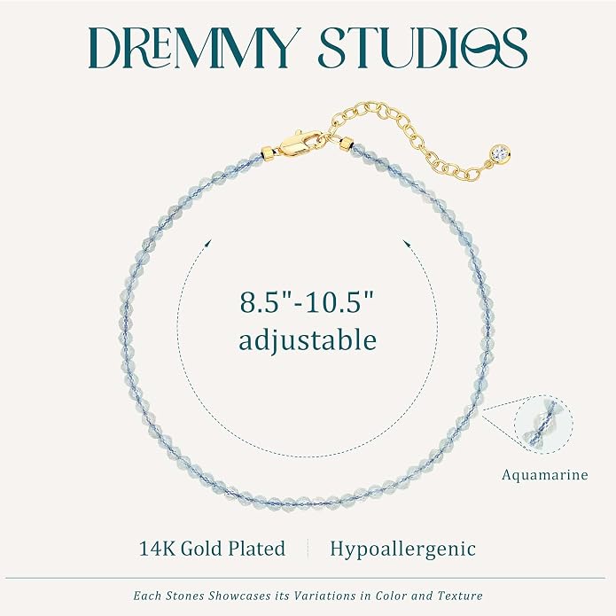 DREMMY STUDIOS Gold Anklet Bracelets for Women 14K Gold Plated Stone Handmade Beaded Link Chain Anklets Jewelry Gift