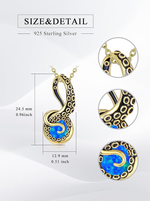 Octopus Tentacles Necklace with Gemston 925 Sterling Silver Octopus Pendant for Women Ocean Jewelry Gift for Women