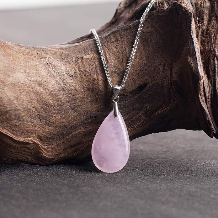 iSTONE 925 Sterling Silver Natural Crytral for Womens Pendant Necklace, Gemstone Birthstone with 17.8" Silver Chain Ladies
