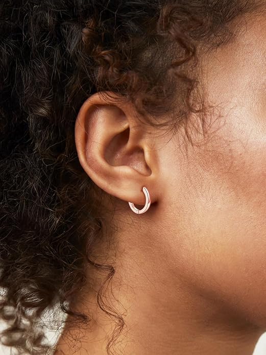 Silvora Sterling Silver Hoop Earrings for Women, Small Hoops 14K Gold Plated/925 Silver/Rose Gold/Black, Hypoallergenic Huggie Lightweight Cartilage Sleeper Earrings 8/10/12/14/16/18/20mm