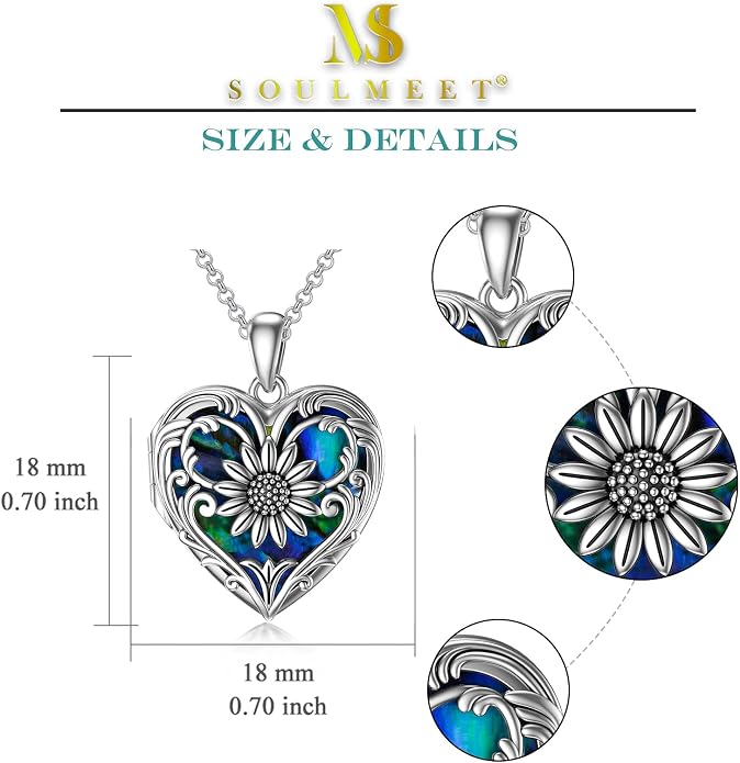 SOULMEET Personalized Silver Locket Necklace That Holds Pictures Photo Keep Someone Near to You, Memorial Custom Lockets Necklaces Letters Engraving for His Her