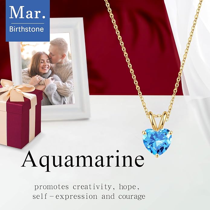 SMILEST Dainty Heart Birthstone Necklace for Women, 925 Sterling Silver Necklace Sparkling Heart Pendant, Anniversary Birthday Gifts for Women Mom Wife Daughter Girlfriend Grandma
