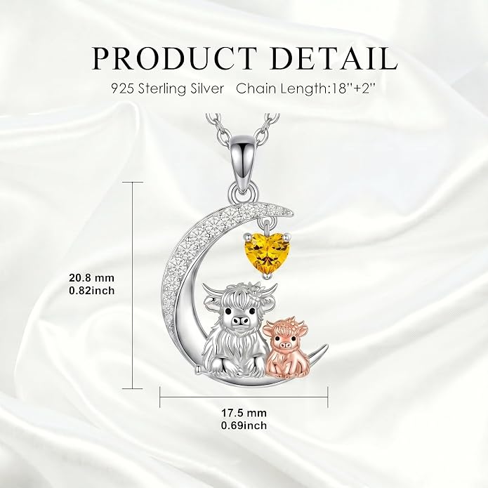 PELOVNY Teddy Bear Necklace for Women 925 Sterling Silver Bear/Highland Cow/Fox/Cat/Axolotl Birthstone Necklace Christmas Birthday Jewelry Gifts for Mom Daughter Wife Sister