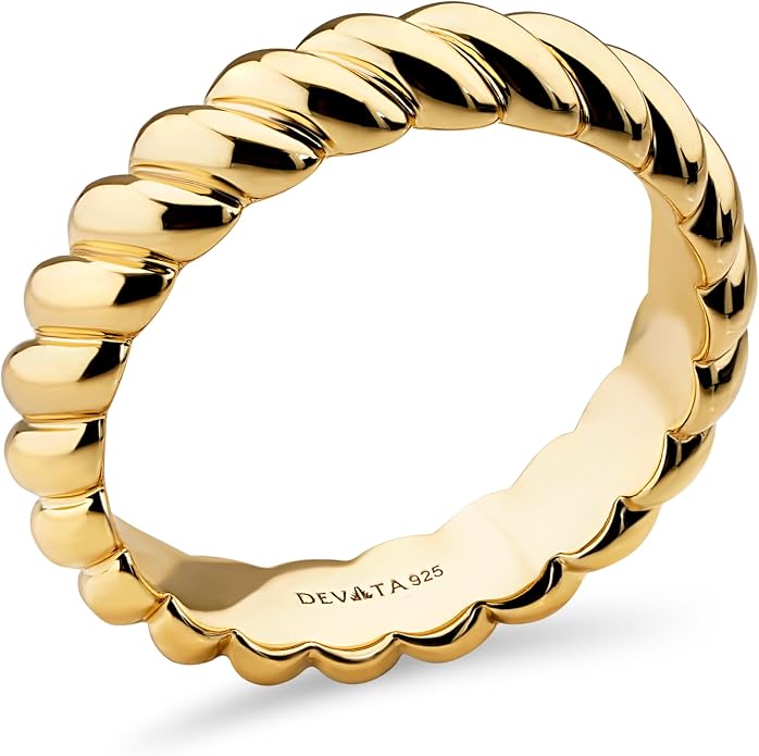 DEVATA Gold or Rhodium Plated Sterling Silver 925 – Eternity, Band Ring for Women – Heart, Knot, Clover, Infinity, Mariner, Cable, Curb, Cuban, Figaro, Daisy, Rope, Ribbed, Dome
