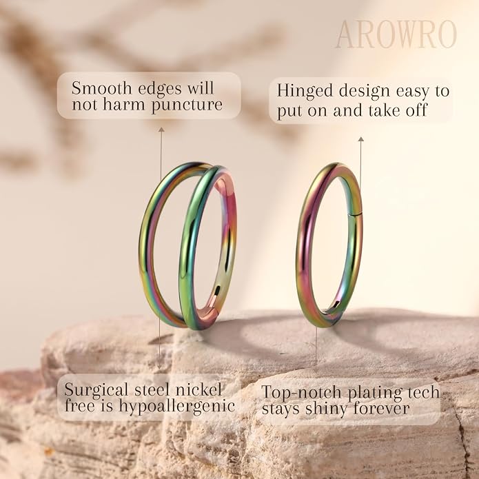 AROWRO Conch Piercing Jewelry Septum Jewelry Nose Rings Hoops 20G 18G 16G 316L Surgical Steel Hinged Segment Ring Hoop Helix Daith Rook Tragus Cartilage Piercing Jewelry