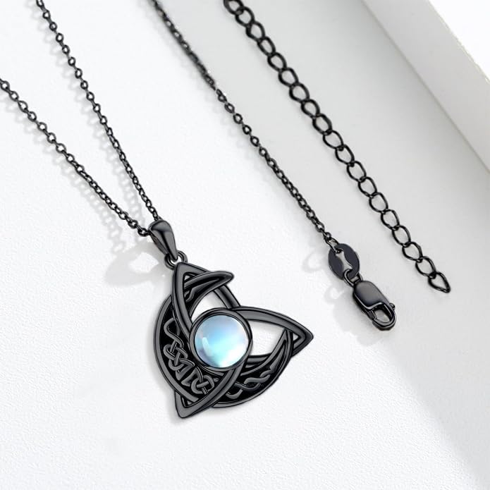 CHENGHONG Celtic Moon Necklace for Women 925 Sterling Silver Celtic Knot Moonstone Pendant Necklace Crescent Irish Necklaces Celtics Jewelry Gift for Women Men